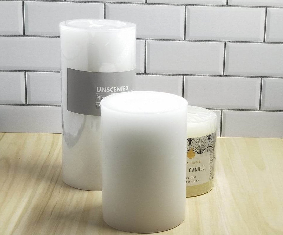 Pillar candles suitable for wrapping